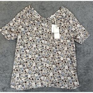 Women's Pleione Shirt Blouse NWT Medium Tan w/floral pattern Short Sleeves